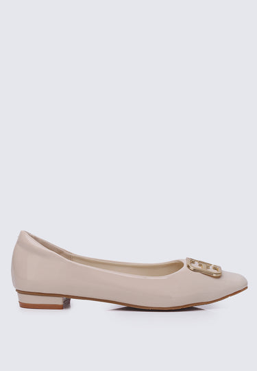 Jacqueline Comfy Fit Footbed Microfiber Leather Flats & Ballerina In Beige