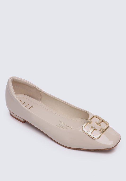 Jacqueline Comfy Fit Footbed Microfiber Leather Flats & Ballerina In Beige