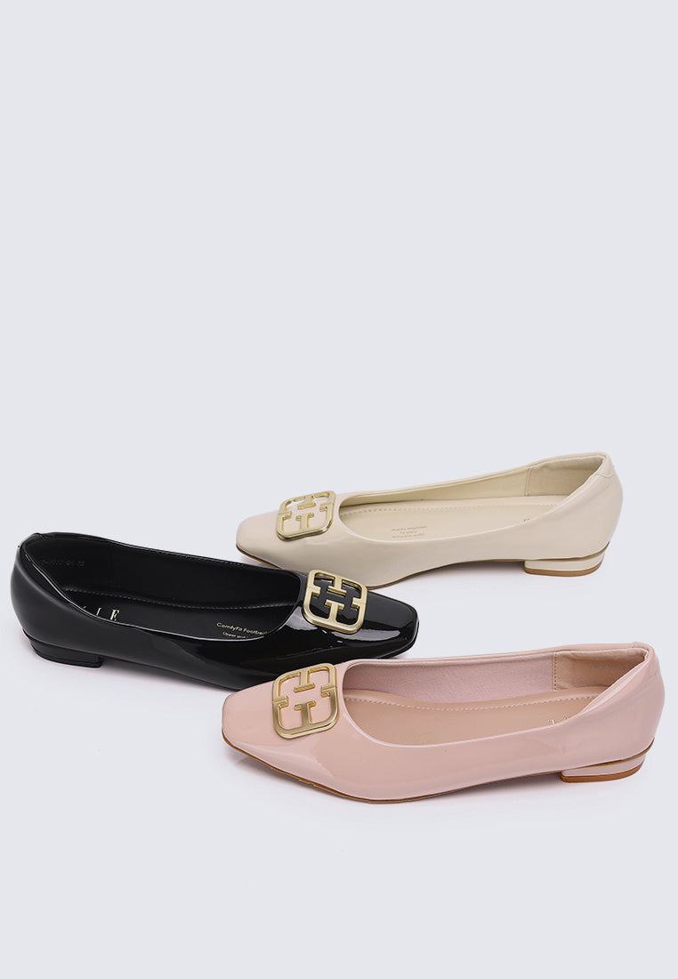 Jacqueline Comfy Fit Footbed Microfiber Leather Flats & Ballerina In Beige