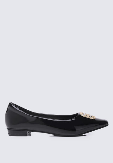 Jacqueline Comfy Fit Footbed Microfiber Leather Flats & Ballerina In Black