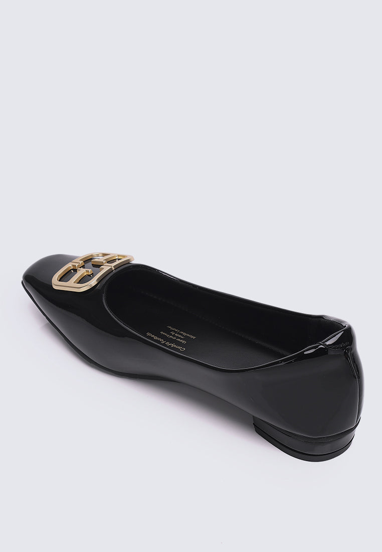 Jacqueline Comfy Fit Footbed Microfiber Leather Flats & Ballerina In Black