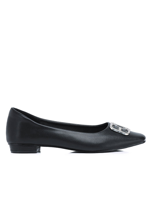 Jacqueline Comfy Fit Footbed Microfiber Leather Flats & Ballerina In Cold Black