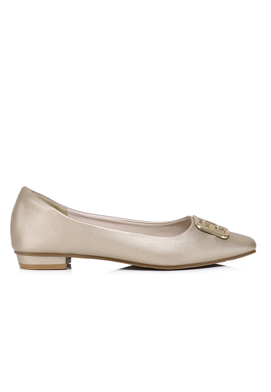 Jacqueline Comfy Fit Footbed Microfiber Leather Flats & Ballerina In Champagne