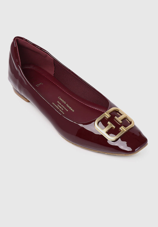 Jacqueline Comfy Fit Footbed Microfiber Leather Flats & Ballerina In Maroon