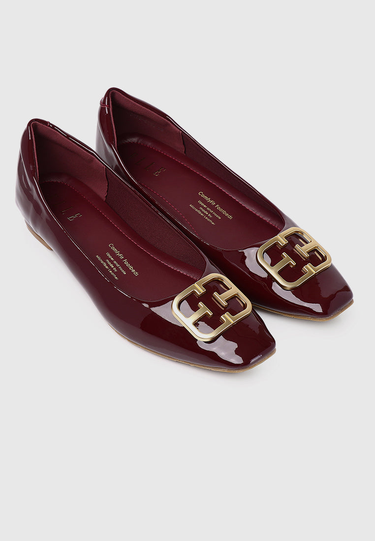 Jacqueline Comfy Fit Footbed Microfiber Leather Flats & Ballerina In Maroon