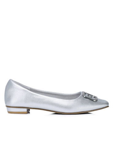 Jacqueline Comfy Fit Footbed Microfiber Leather  Flats & Ballerina In Silver