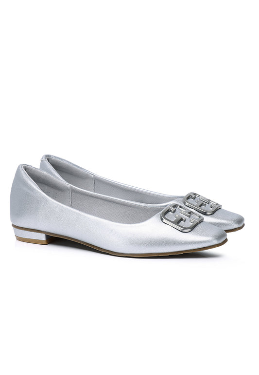 Jacqueline Comfy Fit Footbed Microfiber Leather  Flats & Ballerina In Silver