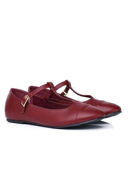 Anne Comfy Fit Footbed Flats & Ballerina In Maroon