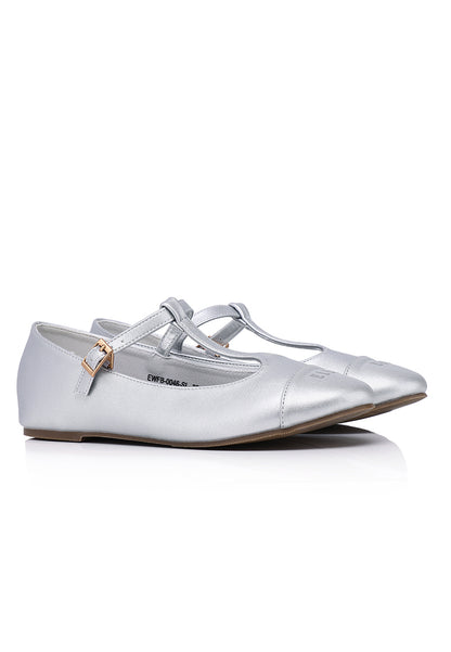 Anne Comfy Fit Footbed Flats & Ballerina In Silver