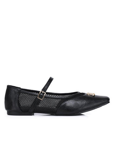 Inaya Comfy Fit Footbed Microfiber Leather Flats In Black