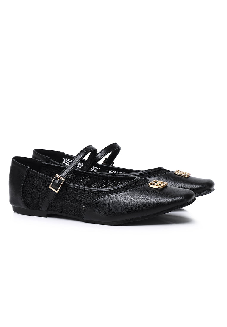 Inaya Comfy Fit Footbed Microfiber Leather Flats In Black