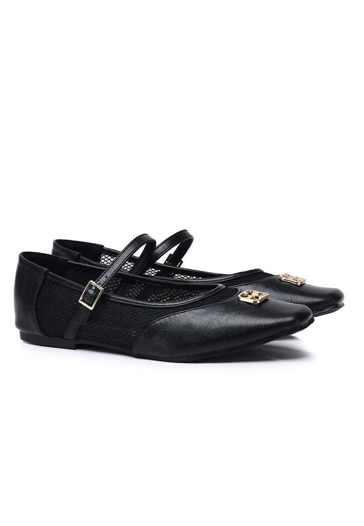 Inaya Comfy Fit Footbed Microfiber Leather Flats In Black – alternate view