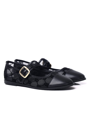 Bela Mesh Comfy Fit Footbed Microfiber Leather Flats & Ballerina In Black