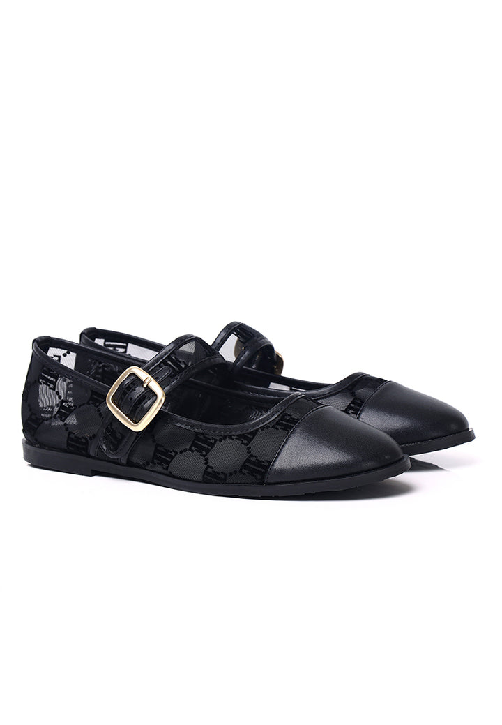 Bela Mesh Comfy Fit Footbed Microfiber Leather Flats & Ballerina In Black – alternate view