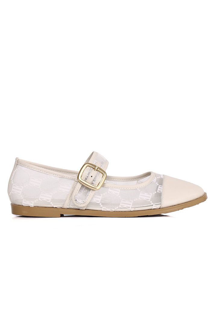 Bela Mesh Comfy Fit Footbed Microfiber Leather Flats & Ballerina In White