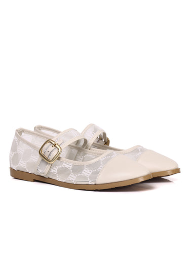 Bela Mesh Comfy Fit Footbed Microfiber Leather Flats & Ballerina In White