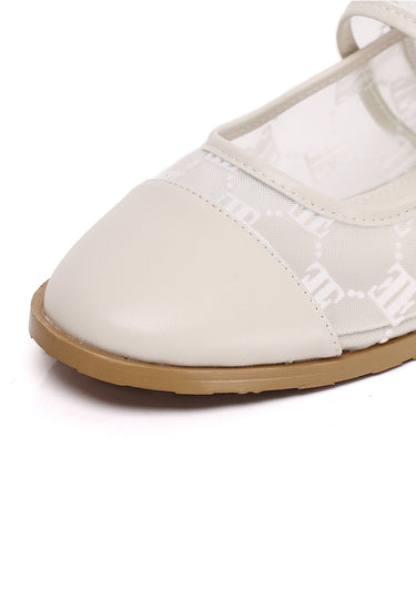 Bela Mesh Comfy Fit Footbed Microfiber Leather Flats & Ballerina In White
