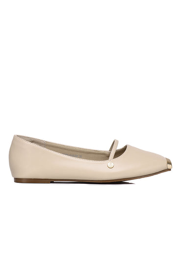 Baree Comfy Fit Footbed Microfiber Leather Flats & Ballerina In Beige