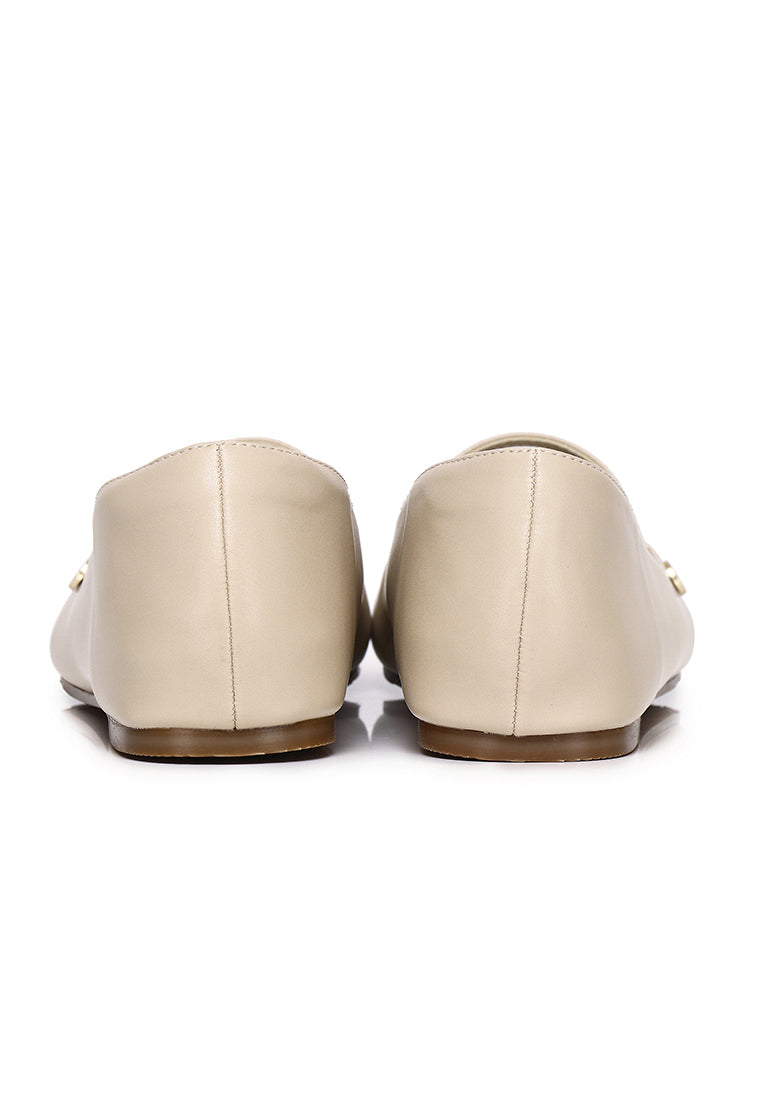 Baree Comfy Fit Footbed Microfiber Leather Flats & Ballerina In Beige