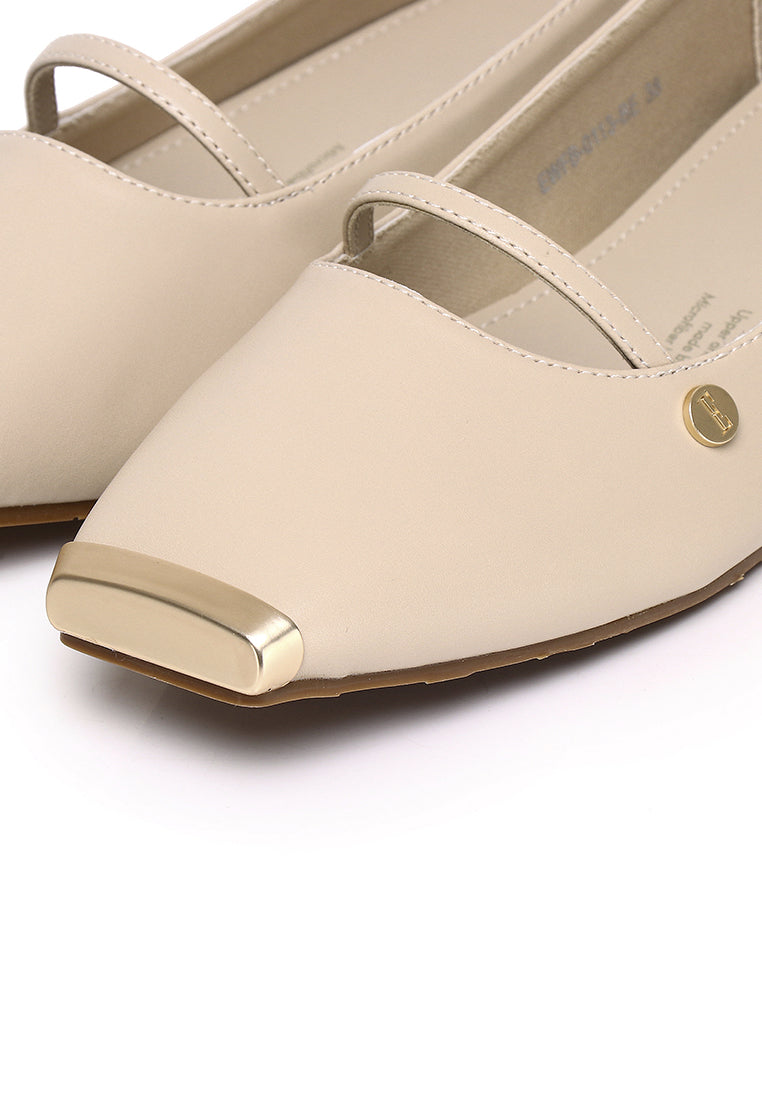 Baree Comfy Fit Footbed Microfiber Leather Flats & Ballerina In Beige