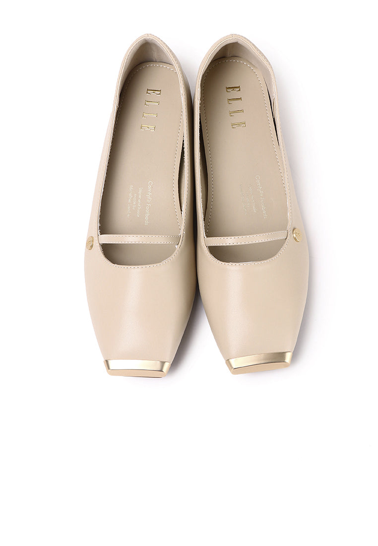 Baree Comfy Fit Footbed Microfiber Leather Flats & Ballerina In Beige
