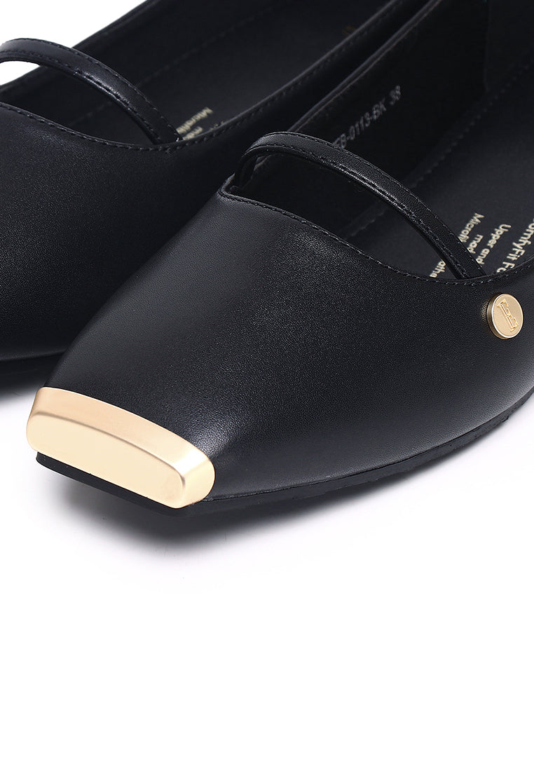 Baree Comfy Fit Footbed Microfiber Leather Flats & Ballerina In Black