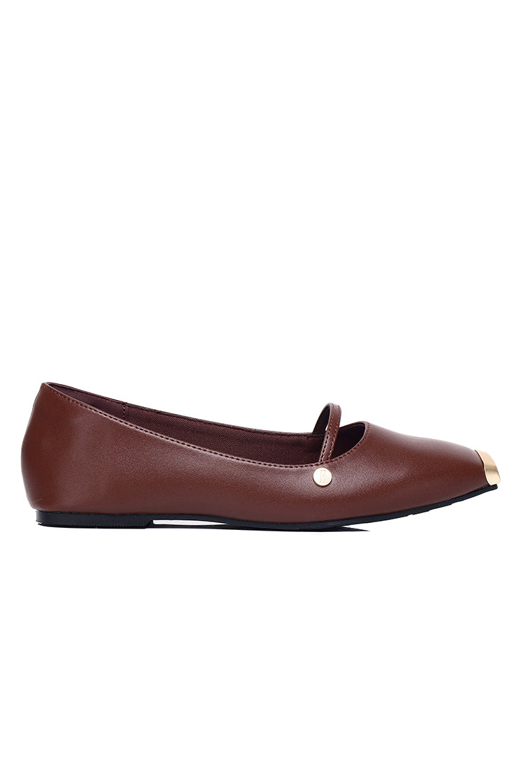 Baree Comfy Fit Footbed Microfiber Leather Flats & Ballerina In Coffee
