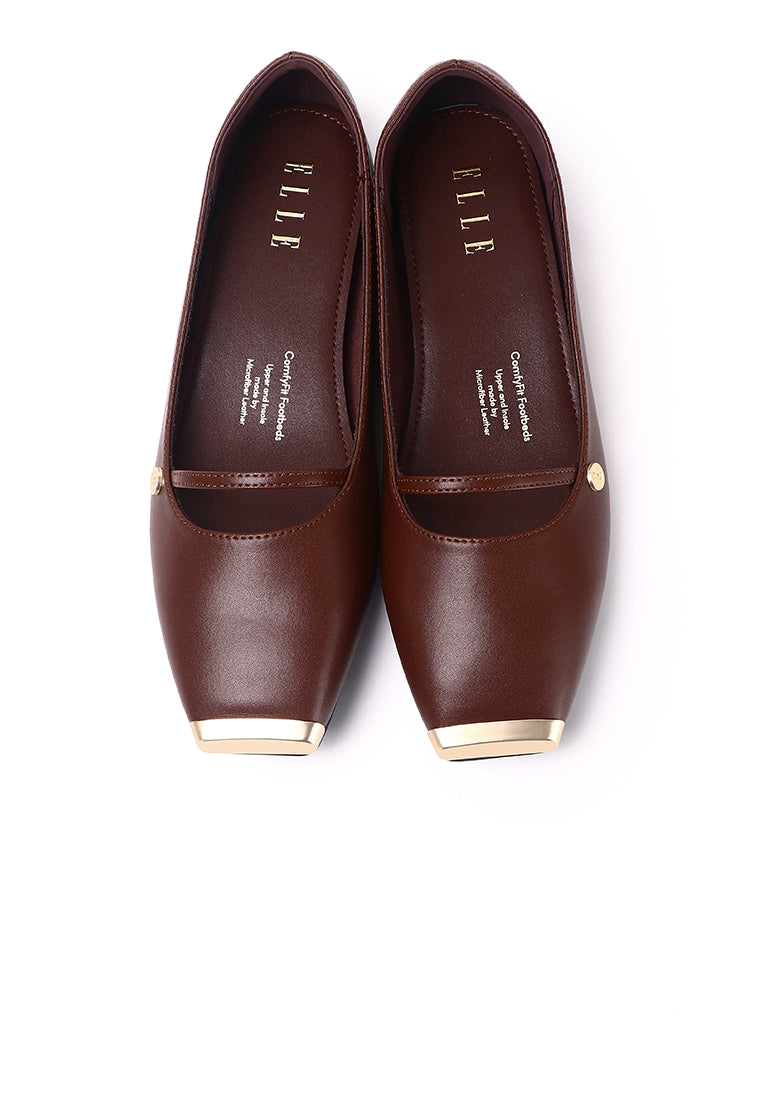 Baree Comfy Fit Footbed Microfiber Leather Flats & Ballerina In Coffee