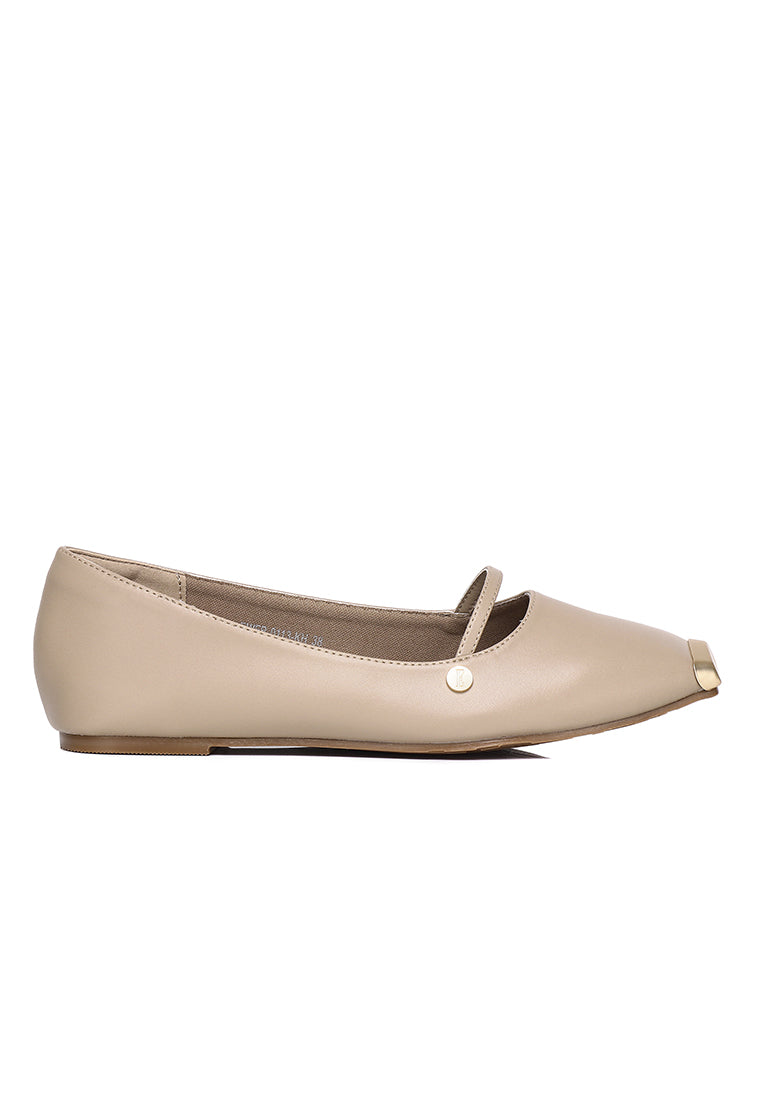 Baree Comfy Fit Footbed Microfiber Leather Flats & Ballerina In Khaki