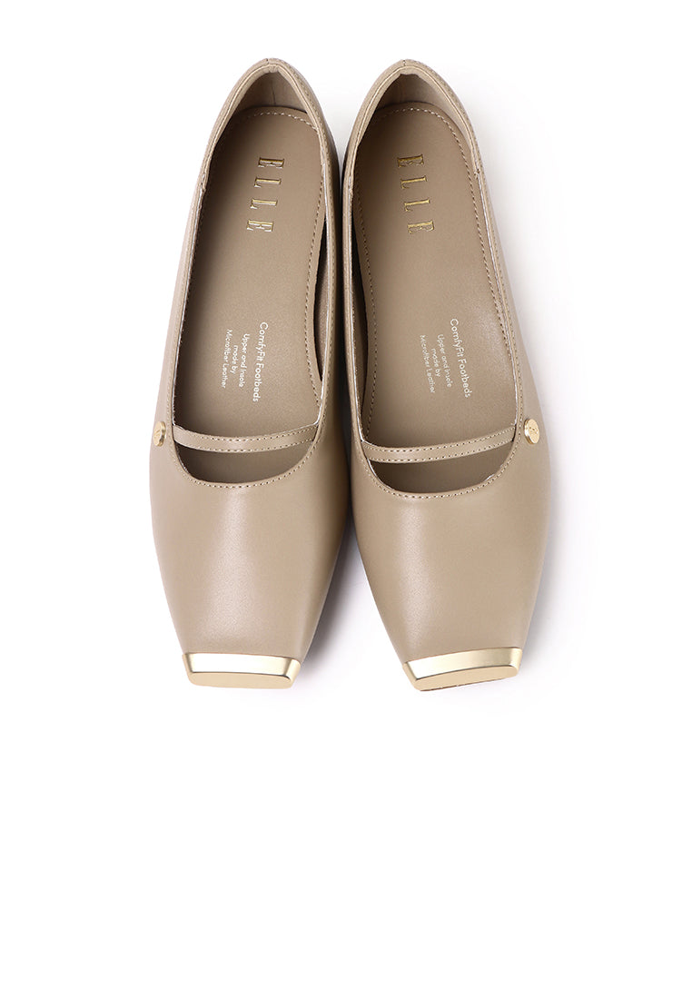 Baree Comfy Fit Footbed Microfiber Leather Flats & Ballerina In Khaki