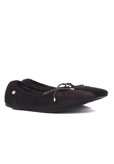 Solea Faux Suede Comfy Fit Footbed Microfiber Leather Flats & Ballerina In Espresso