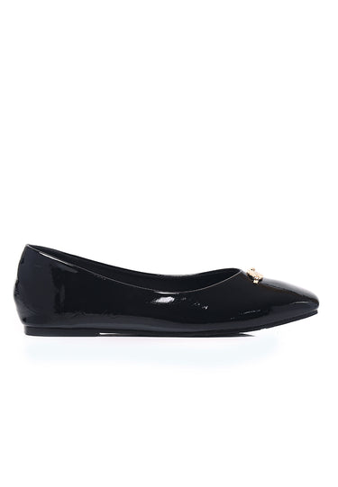 Cindy Patent Comfy Fit Footbed Microfiber Leather Flats & Ballerina In Black