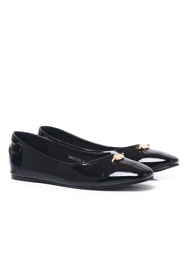 Cindy Patent Comfy Fit Footbed Microfiber Leather Flats & Ballerina In Black