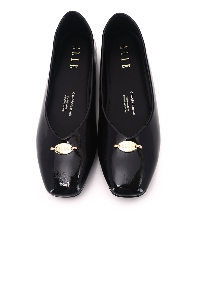 Cindy Patent Comfy Fit Footbed Microfiber Leather Flats & Ballerina In Black