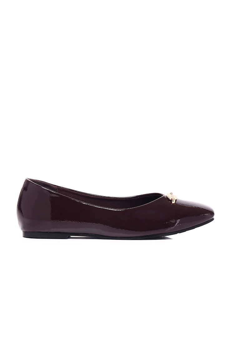 Cindy Patent Comfy Fit Footbed Microfiber Leather Flats & Ballerina In Coffee