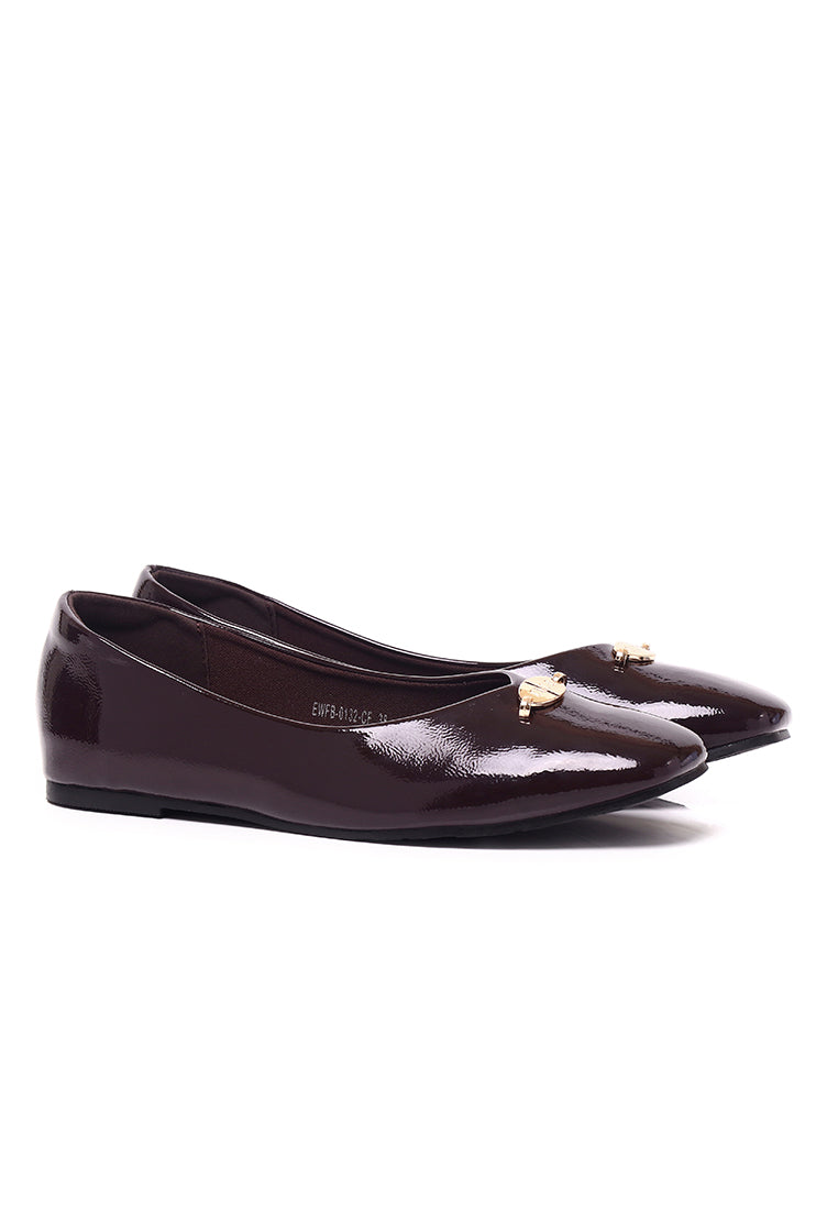 Cindy Patent Comfy Fit Footbed Microfiber Leather Flats & Ballerina In Coffee