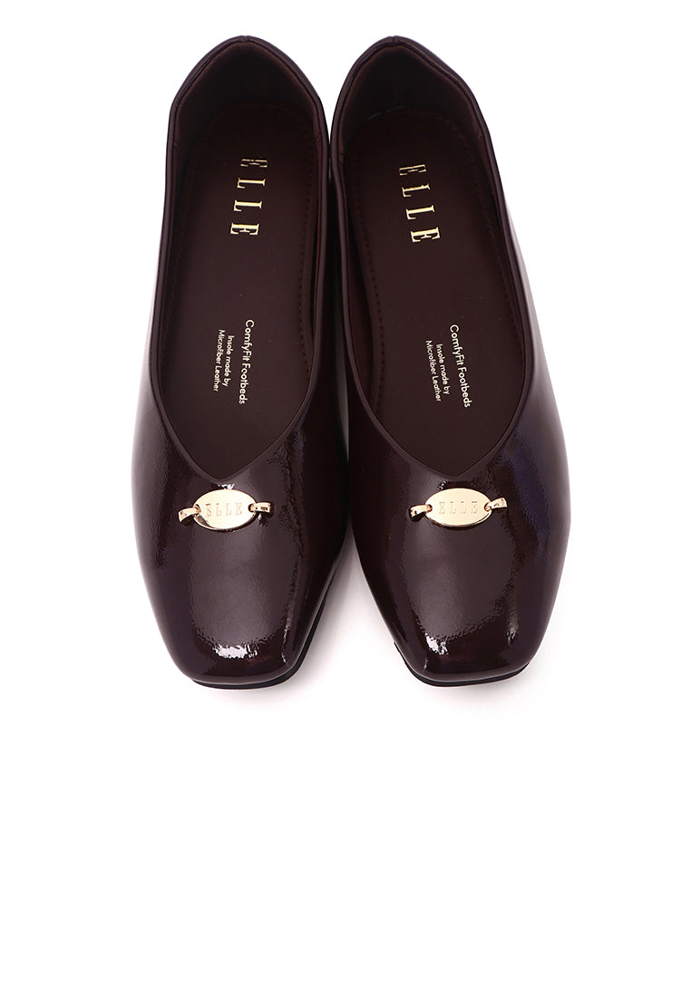 Cindy Patent Comfy Fit Footbed Microfiber Leather Flats & Ballerina In Coffee