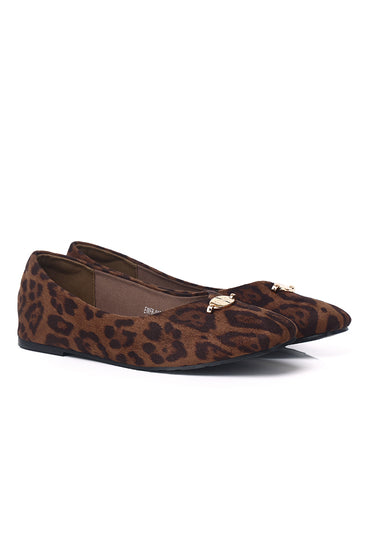 Cindy Leopard-Print Comfy Fit Footbed Microfiber Leather Flats & Ballerina In Espresso