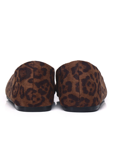 Cindy Leopard-Print Comfy Fit Footbed Microfiber Leather Flats & Ballerina In Espresso