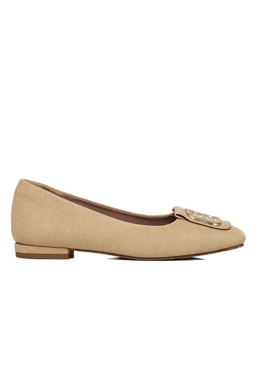 Sandra Faux Suede Comfy Fit Footbed Microfiber Leather Flats & Ballerina In Khaki
