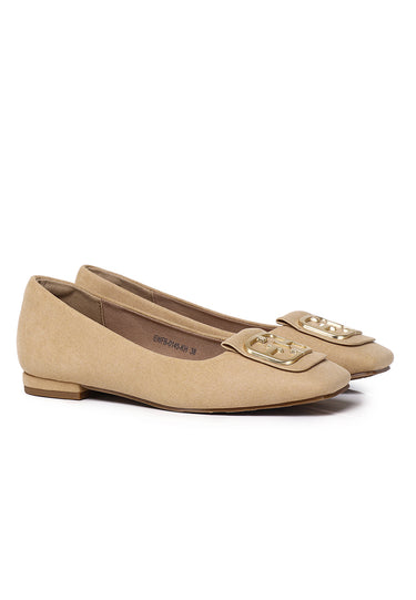 Sandra Faux Suede Comfy Fit Footbed Microfiber Leather Flats & Ballerina In Khaki