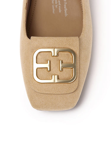 Sandra Faux Suede Comfy Fit Footbed Microfiber Leather Flats & Ballerina In Khaki