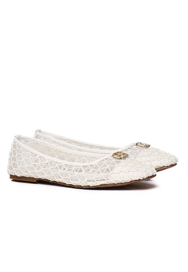 Loom Woven Comfy Fit Footbed Microfiber Leather Flats & Ballerina In Beige