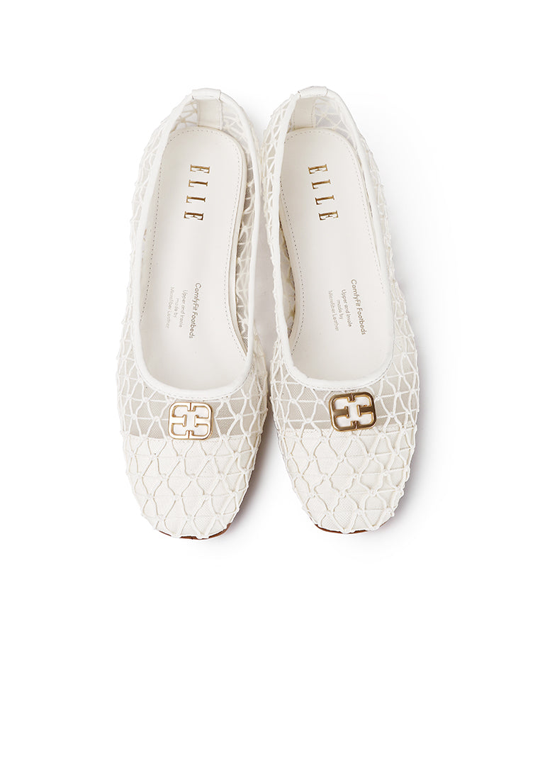 Loom Woven Comfy Fit Footbed Microfiber Leather Flats & Ballerina In Beige