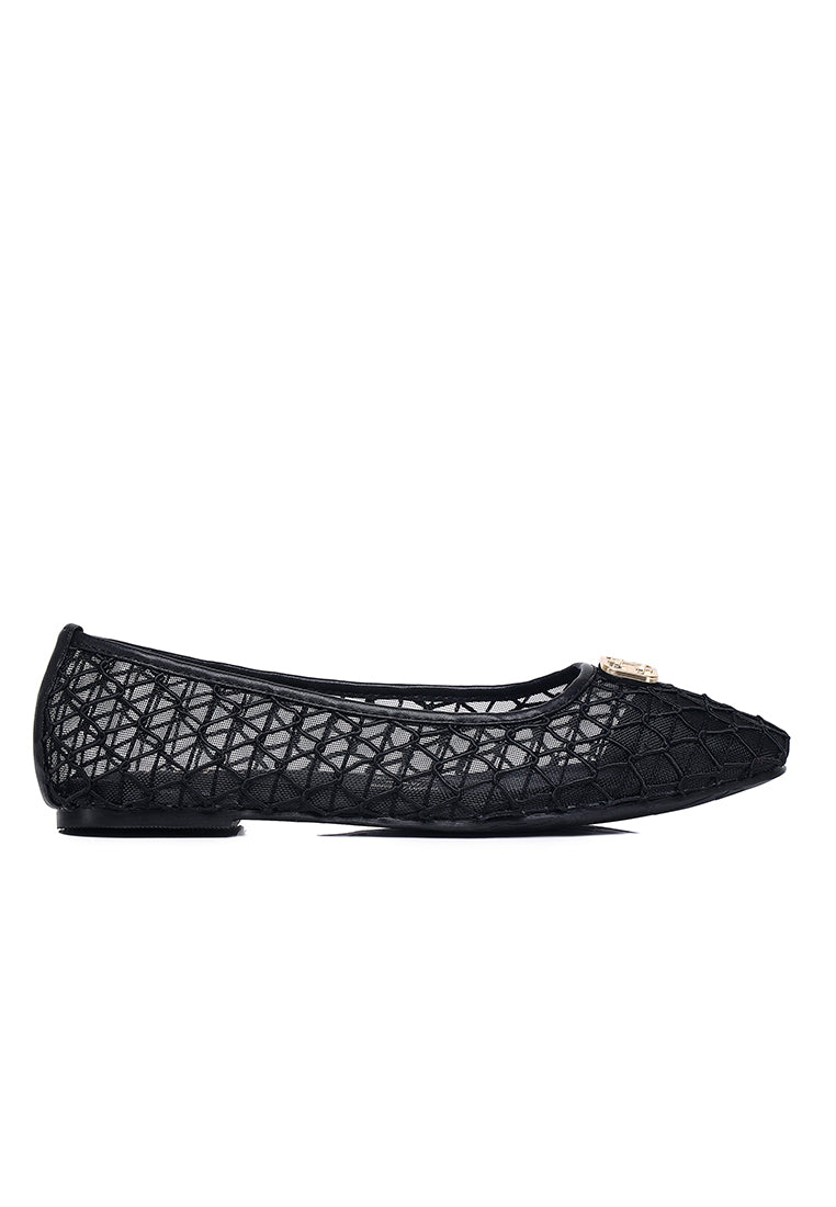 Loom Woven Comfy Fit Footbed Microfiber Leather Flats & Ballerina In Black