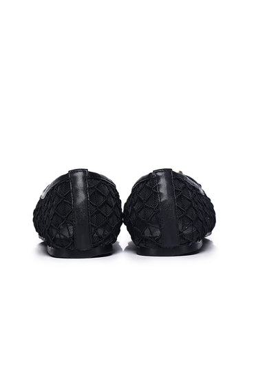 Loom Woven Comfy Fit Footbed Microfiber Leather Flats & Ballerina In Black