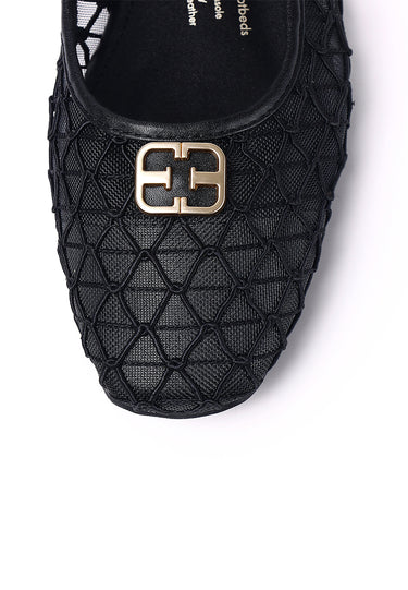 Loom Woven Comfy Fit Footbed Microfiber Leather Flats & Ballerina In Black