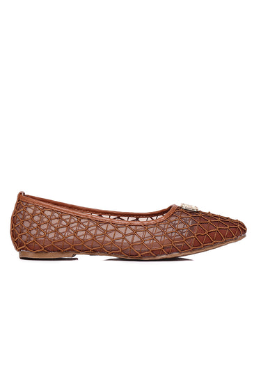Loom Woven Comfy Fit Footbed Microfiber Leather Flats & Ballerina In Brown
