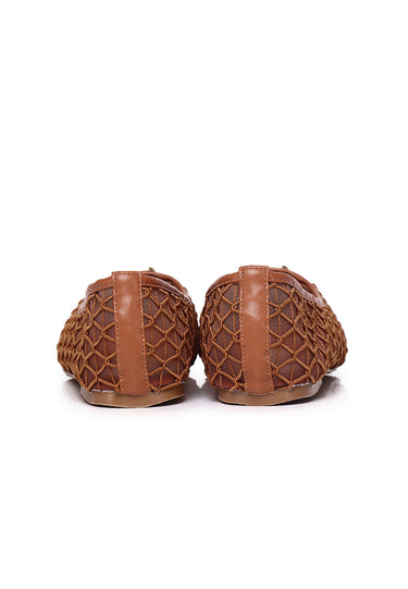 Loom Woven Comfy Fit Footbed Microfiber Leather Flats & Ballerina In Brown