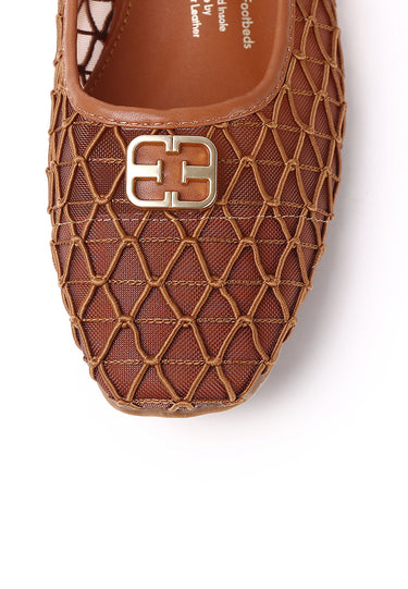 Loom Woven Comfy Fit Footbed Microfiber Leather Flats & Ballerina In Brown